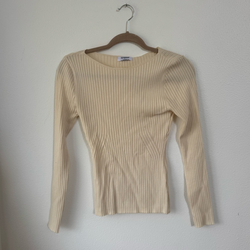 Workshop Republic Clothing Beige Ribbed Long Sleeve Top